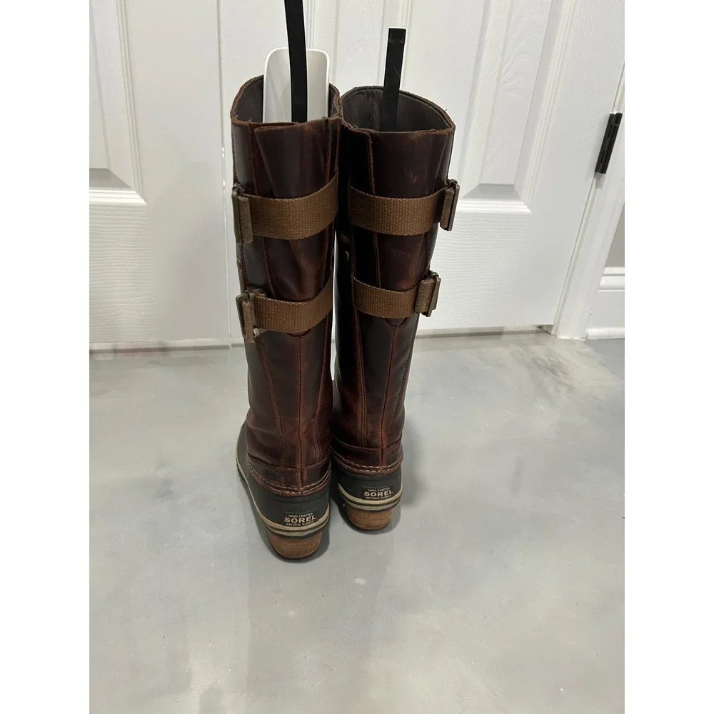 Sorel Slimpack Women 6.5‎ Brown Leather Tall Riding Duck Boots NL2321-261